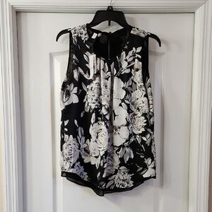 White House Black Market Monochrome Floral Sleeveless Top